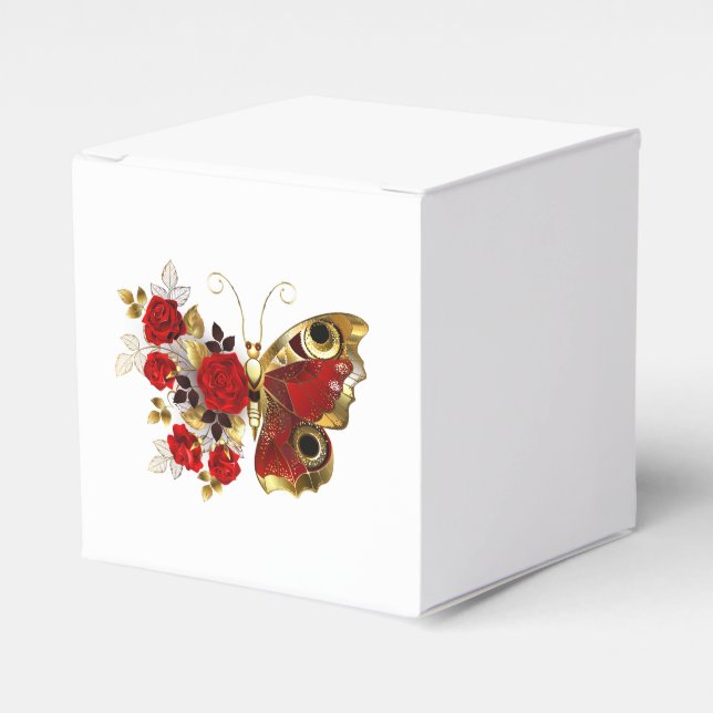 Red flower butterfly with red roses favor box (Front Side)