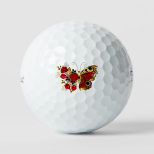 Red flower butterfly with red roses golf balls
