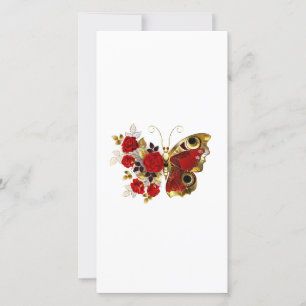 Red flower butterfly with red roses holiday card