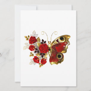 Red flower butterfly with red roses holiday card