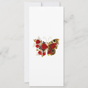 Red flower butterfly with red roses invitation