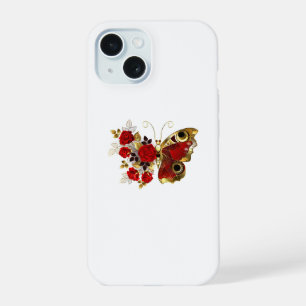 Red flower butterfly with red roses iPhone 15 case