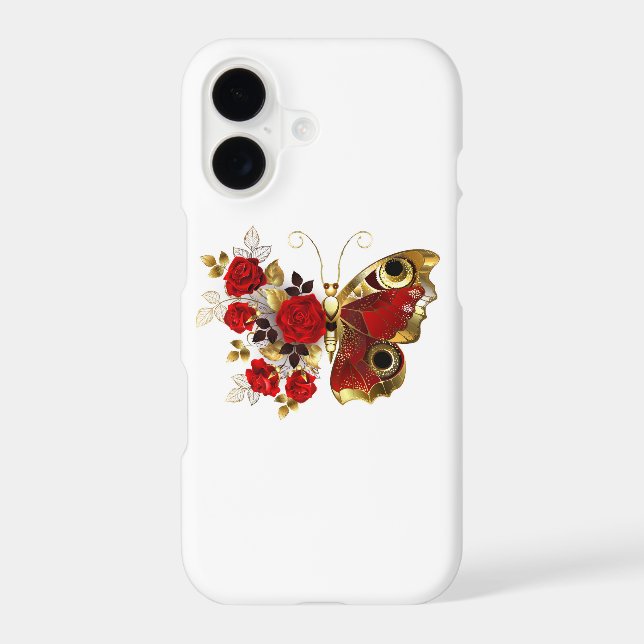 Red flower butterfly with red roses iPhone case (Back)