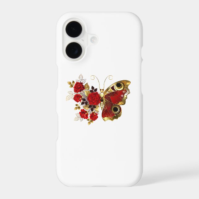 Red flower butterfly with red roses iPhone case (Back)