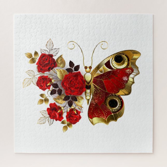 Red flower butterfly with red roses jigsaw puzzle (Vertical)