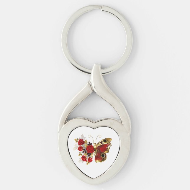 Red flower butterfly with red roses keychain (Front)