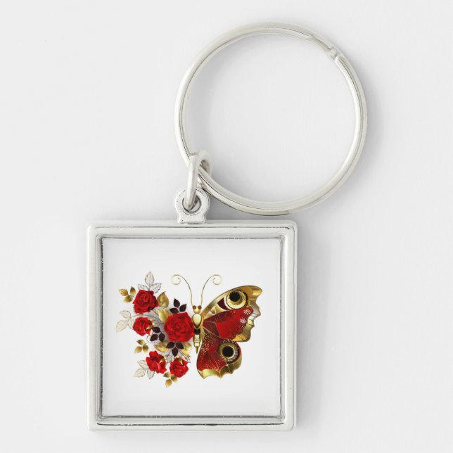 Red flower butterfly with red roses keychain (Front)