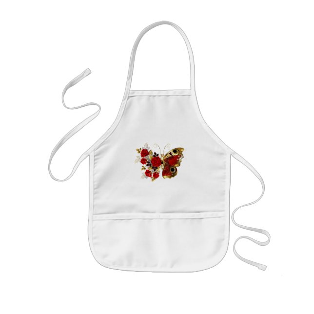 Red flower butterfly with red roses kids apron (Front)