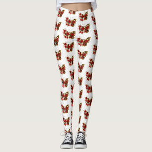 Red flower butterfly with red roses leggings