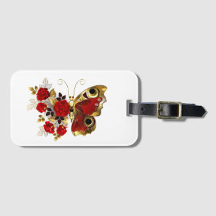 Red flower butterfly with red roses luggage tag
