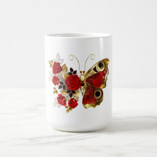 Red flower butterfly with red roses magic mug