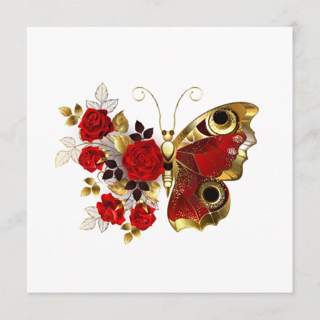 Red flower butterfly with red roses menu (Front)