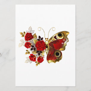 Red flower butterfly with red roses menu