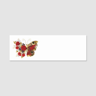 Red flower butterfly with red roses name tag
