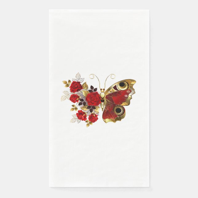 Red flower butterfly with red roses napkin (Front)