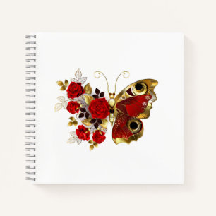 Red flower butterfly with red roses notebook