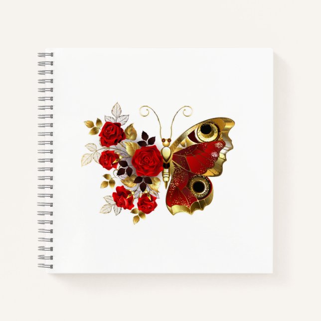 Red flower butterfly with red roses notebook (Front)