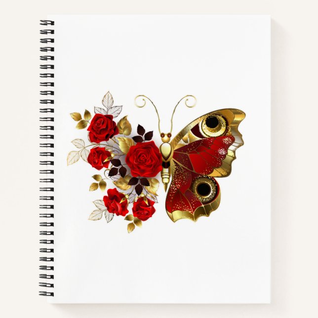 Red flower butterfly with red roses notebook (Front)