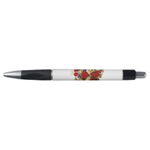 Red flower butterfly with red roses pen