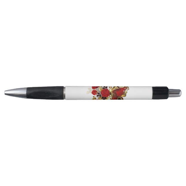 Red flower butterfly with red roses pen (Front)