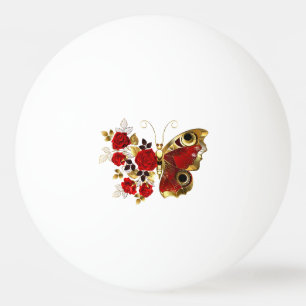 Red flower butterfly with red roses ping pong ball