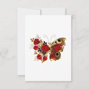 Red flower butterfly with red roses RSVP card