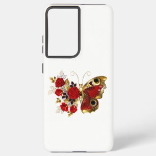 Red flower butterfly with red roses samsung galaxy case