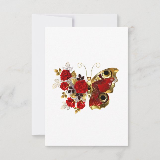 Red flower butterfly with red roses save the date (Front)