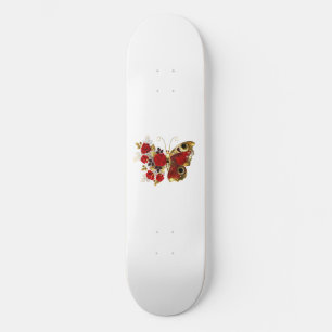 Red flower butterfly with red roses skateboard