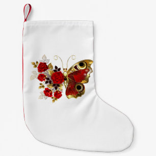 Red flower butterfly with red roses small christmas stocking