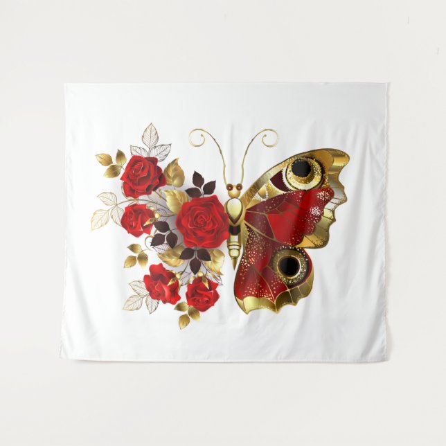 Red flower butterfly with red roses tapestry (Front (Horizontal))
