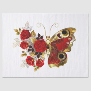 Red flower butterfly with red roses tissue paper
