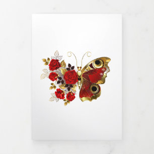 Red flower butterfly with red roses Tri-Fold card