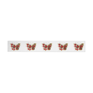 Red flower butterfly with red roses wraparound address label