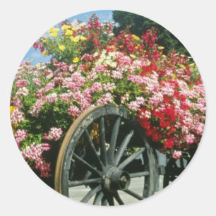Red Flower cart, La Clusaz, France flowers Classic Round Sticker