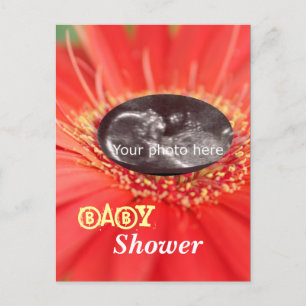 Red "Flower Child" Ultrasound Baby Shower Postcard