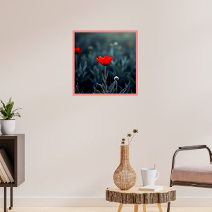 Red Flower Dark Night Solitude Art Poster