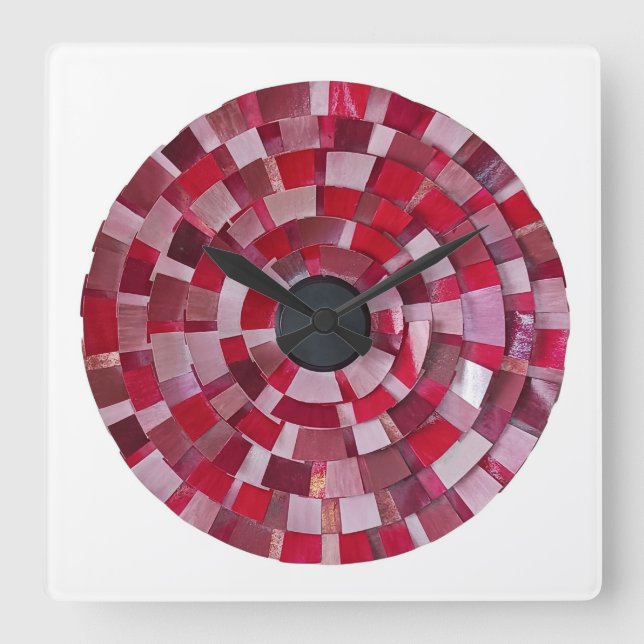 red flower design square wall clock (Front)