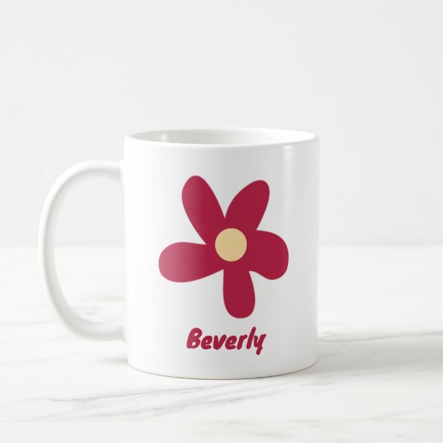 Red Flower Doodle with Name or Other Text Coffee Mug (Left)