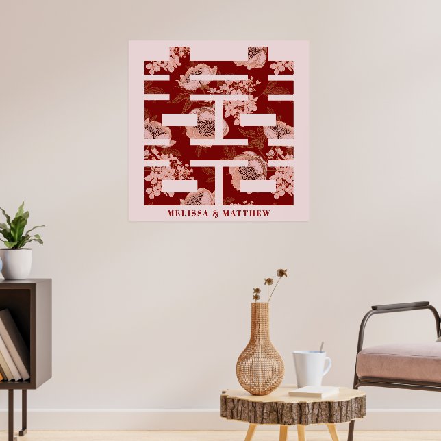 Red Flower Double Happiness Chinese Wedding Poster (Living Room 3)