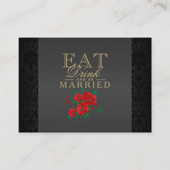 Red Flower Eat, Drink & Be Married - Reception Enclosure Card (Front)