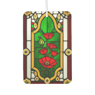 Red Flower Elegant Stained Glass Art Air Freshener