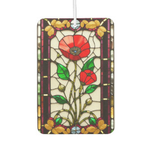 Red Flower Elegant Stained Glass Art Air Freshener