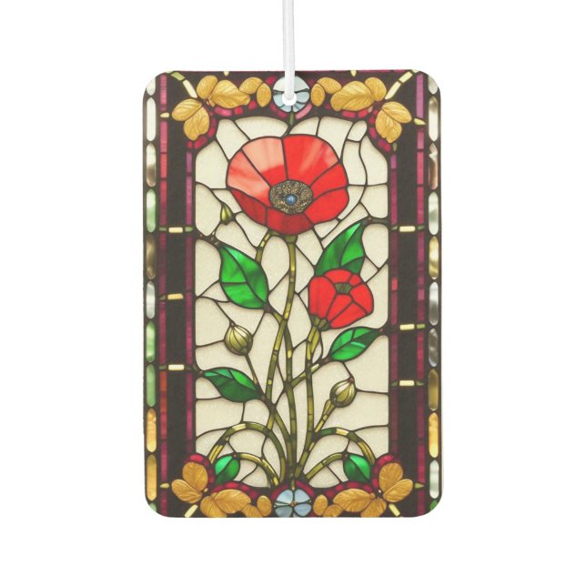 Red Flower Elegant Stained Glass Art Air Freshener (Front)