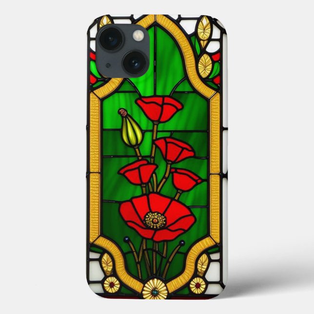 Red Flower Elegant Stained Glass Art Case-Mate iPhone Case (Back)