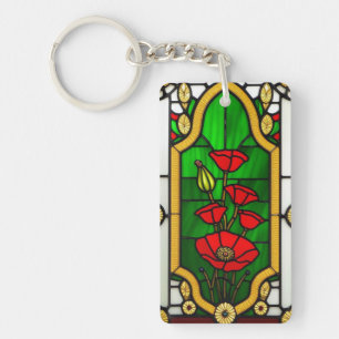 Red Flower Elegant Stained Glass Art Keychain