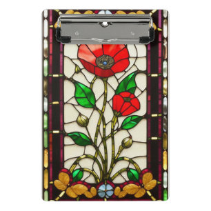 Red Flower Elegant Stained Glass Art Mini Clipboard