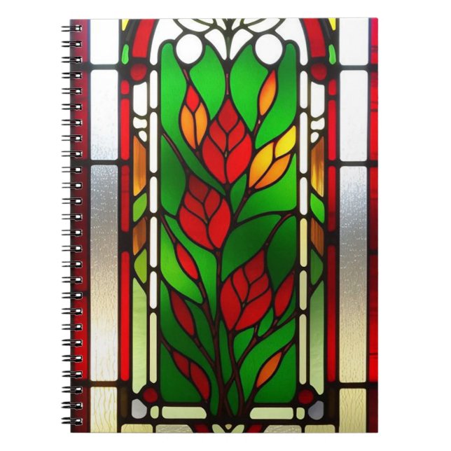 Red Flower Elegant Stained Glass Art Notebook (Front)