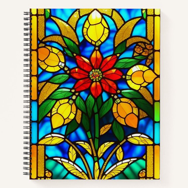 Red Flower Elegant Stained Glass Art Notebook (Front)