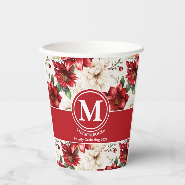 Red Flower Family Gather Paper Cup Monogram family (Front)
